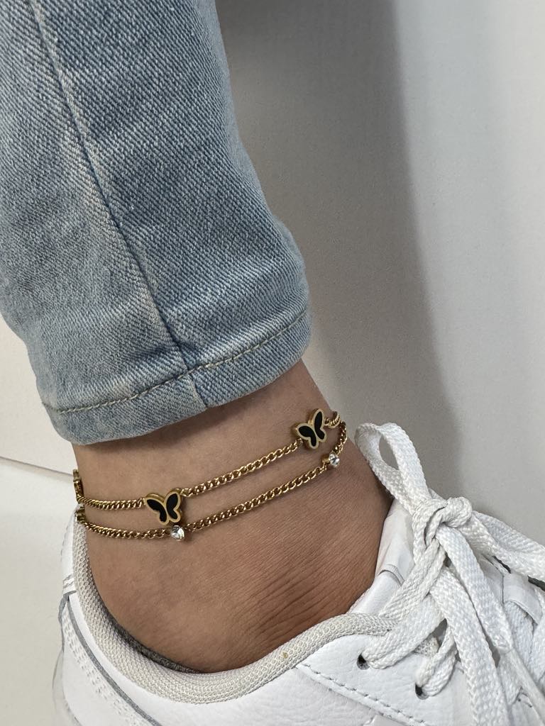 3 Papillons - Bracelet de cheville en acier inoxydable