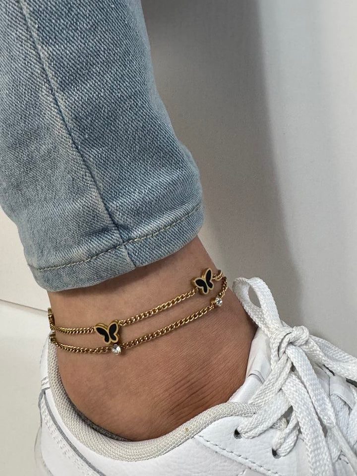 3 Papillons - Bracelet de cheville en acier inoxydable