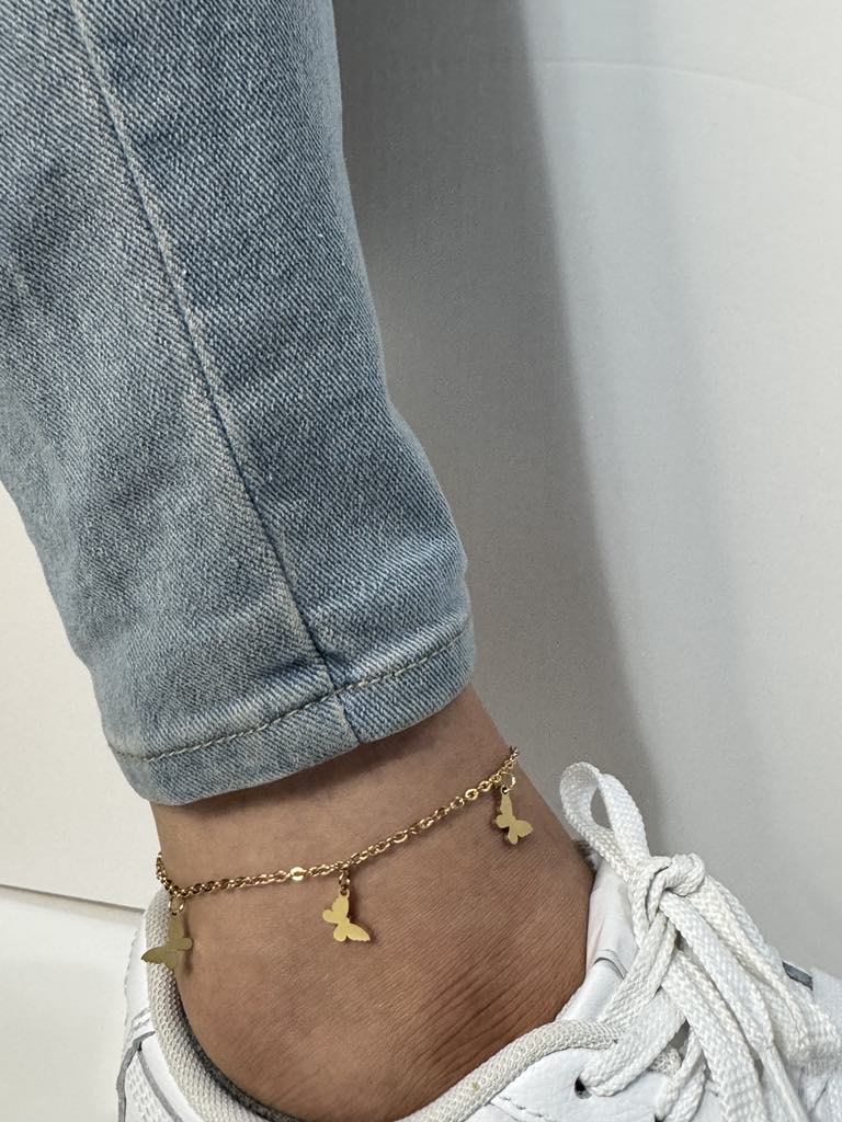 5 Papillons - Bracelet de cheville en acier inoxydable