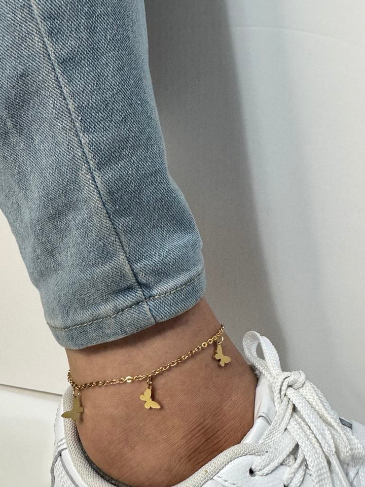 5 Papillons - Bracelet de cheville en acier inoxydable