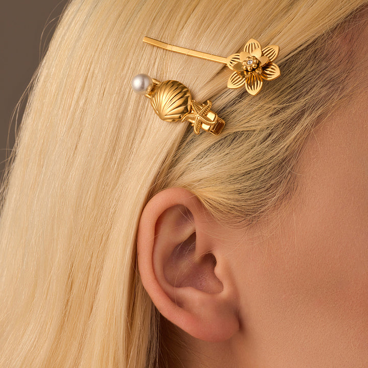 Fleur Or Cristal - Pince de Cheveux en Acier Inoxydable & Cristal