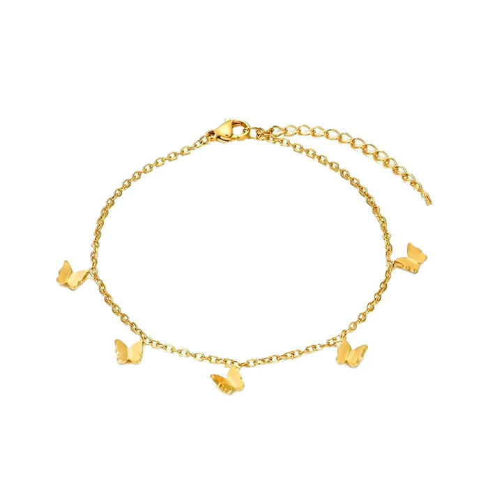 5 Papillons - Bracelet de cheville en acier inoxydable